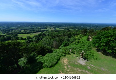 Looking down at the Sussex countryside from Leith hill in Surrey.
