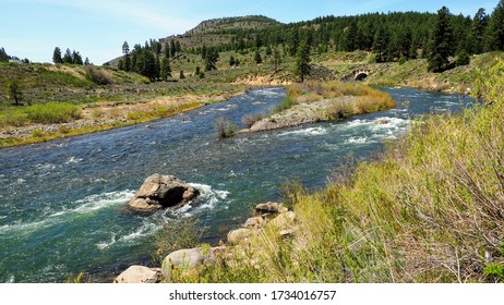 Looking Down At The Truckee River Near Tahoe On A Perfect Spring Day