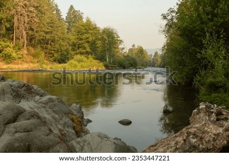 Looking downstream along the middle fork of the Willamette River at Greenwaters Park in Oakridge, Oregon