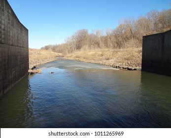 Looking Downstream From A Storm Water Retention Structure In Or Near Kansas City, Missouri In January