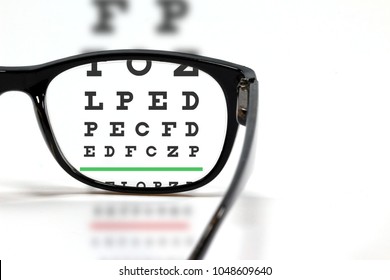 Looking eyes test chart with eyeglasses is clear vision for shortsighted. - Powered by Shutterstock