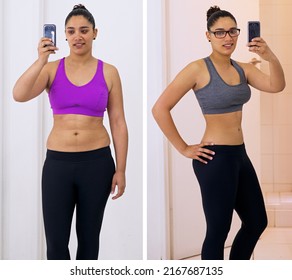 Looking Good And Feeling Great. Shot Of A Woman Before And After Her Diet.