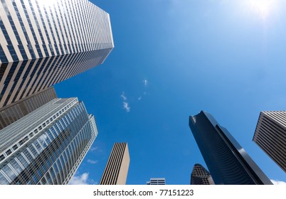 Looking Up At A Group Of Modern Office Buildings