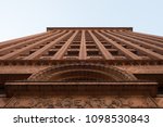 Looking up at the Guaranty Building (Prudential Building) designed  in 1896 following Form Follows Function design theory. Clad in terra cotta bricks in Buffalo New York.