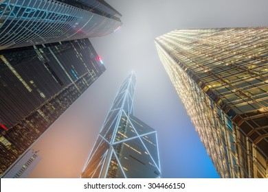 Looking Up Hong Kong Skyscrapers And Office Buildings, Hong Kong, China