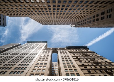 Looking Up Lower Manhattan Skyscrapers, New York City