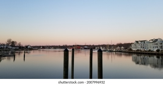 Looking Off A Dock In Downtown Mystic, Connecticut 