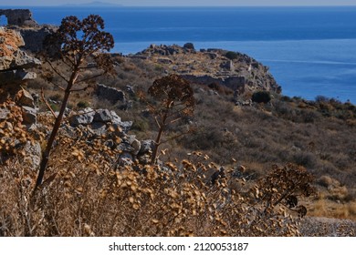 Looking Out Over Byzantine Ruins And Te Sea From Monemvasia