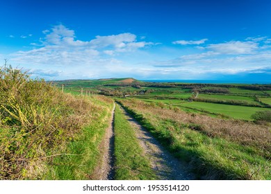 Looking Out Over The Purbeck Hills To The Sea From The Top Of Grange Hill Near Creech On The Dorset Coast