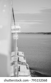 Looking out from ship side forward black and white