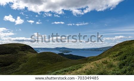 looking over the hillside down towards the small islands in Loch Lomond 