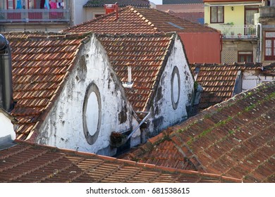 Looking over rooftops in the Vila Nova de Gaia district on the Douro River of Porto, Portugal. 