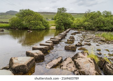 Looking Over The Stepping Stones Above Beezley Falls As The Water On The River Doe Descends Into The Final Half Of The Ingelton Waterfalls Trail In North Yorkshire.