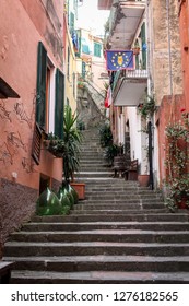 Looking Up A Set Of Steep Stairs In Old World Italian Village