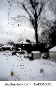 looking at the snowy backyard through the window      