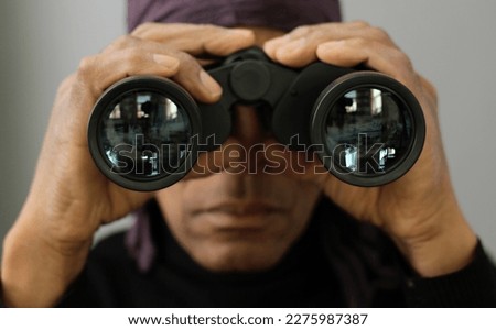looking through binoculars with white background with people stock image stock photo	