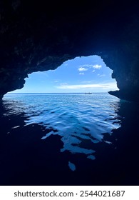 Looking through a cave into the ocean