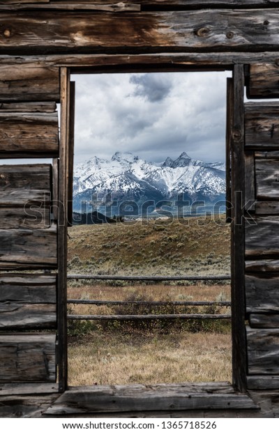 Looking Through Log Cabin Window Grand Stock Photo (Edit Now) 1365718526