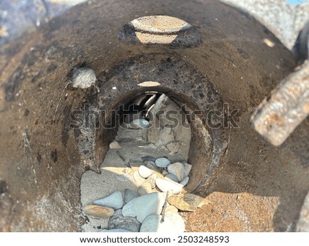 Image, Stock Photo Look through stone pipes with resistant glaze placed on the ground in front construction site