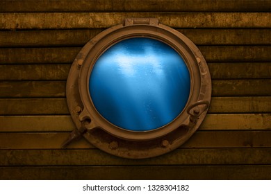 Looking Through Porthole Into Depths Sea Stock Photo 1328304182