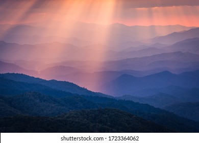 Looking Through Sun Beams Over The Blue Ridge Mountains