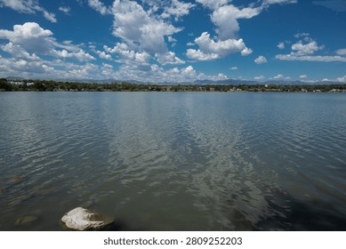 Looking toward the Front Range beyond Sloan's Lake from Sloan's Lake Park, Denver, CO