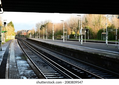 Looking Up The Track From Horley Railway Station In Surrey.