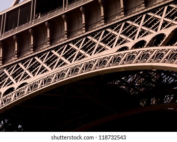 Looking upward at the Eiffel Tower