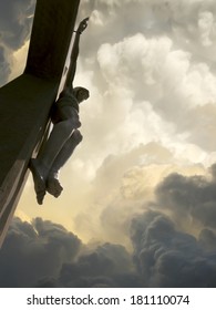 Looking upward into these dramatic storm clouds behind Jesus on the Cross represents Jesus Crucifixion on Good Friday and Rising again on Easter Sunday