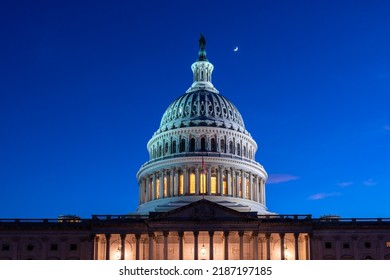 Looking Up To The US Capitol Dome At Night