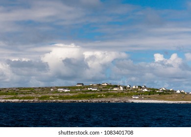 Looking west toward Inisheer after the Ferry to Inisheer passes the Plassey wreck.  View of a place named Sheeaunroe from the ferry deck.  Inisheer, Aran Islands, County Galway, Republic of Ireland