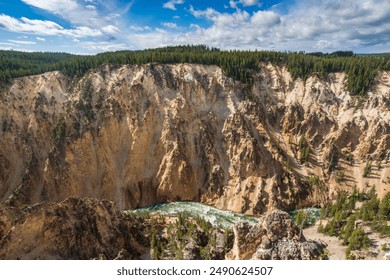 The Lookout Point at the Grand Canyon of the Yellowstone and Lower Falls from Artist Point, Yellowstone National Park, Wyoming - Powered by Shutterstock