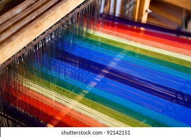 loom weaving close up shot