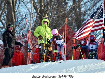 LOON MOUNTAIN USA - JANUARY 24: Tina Sutton Memorial - Slalom Ski Competition. Summit Start Gates At The Junior Ski Race On January 24, 2016 At The Loon Mountain In New Hampshire, USA

