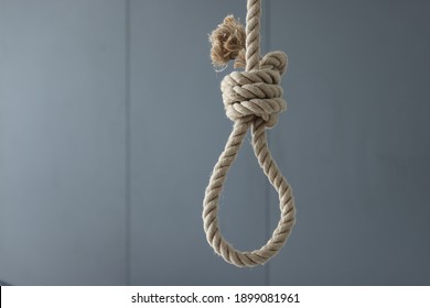 Loop Of Rope For Suicide Hanging On Ceiling Of House. Psychological Help Concept