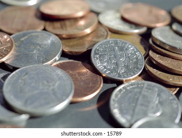 Loose Change. Nickels, pennies, and dimes.