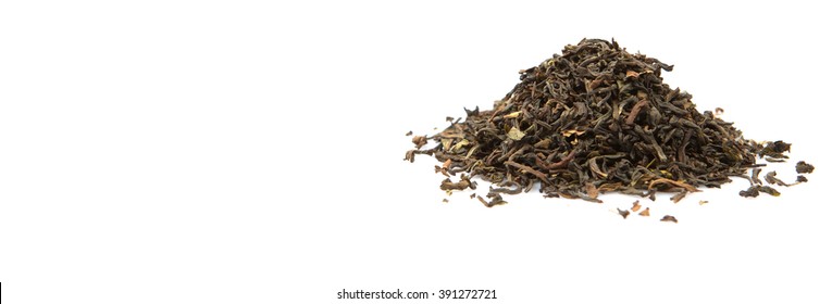 Loose Dried Darjeeling Black Tea Leaves Over White Background