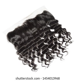 loose wavy black human hair weaves extensions lace frontal closure - Shutterstock ID 1454013968