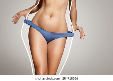 Loose Weight Concept, Woman With A Body Lines Before Loose Weight