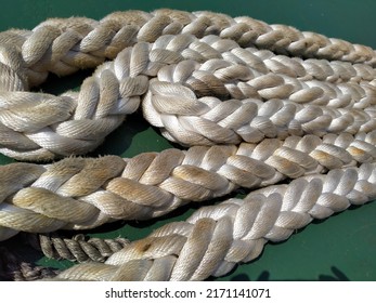 Loosen Big Rope Ready On The Ship For Docking