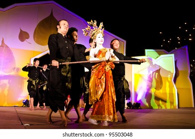 LOPBURI, THAILAND - FEBRUARY 18 : The unidentified dancers perform at the Classical Thai Dance with Orchestra play on The age of King Narai the Great Fair, on February 18, 2012 in Lopburi, Thailand.