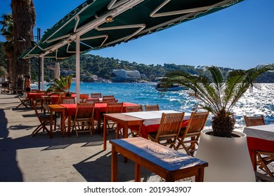 Lopud Island In Croatia. Embankment And Architecture Of The Island. View From The Street Cafe