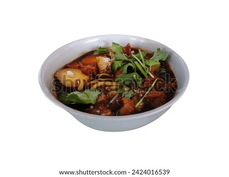 Lor mee is a Chinese Hokkien noodle dish served in a thick starchy gravy, selective focus. Clipping path included. 