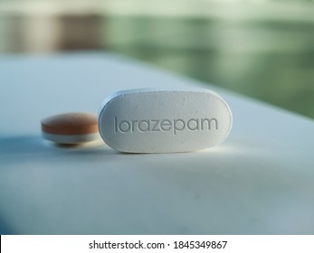 Lorazepam Pill benzodiazepine medication used to treat anxiety disorders, sleeping trouble, alcohol withdrawal and chemotherapy induced nausea