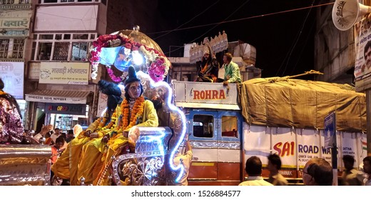 Lord Rama Fancy Dress Boy Seating On Horse Carriage Ride During Dussehra Festival At District Katni Madhya Pradesh In India Shot Captured On Oct 2019