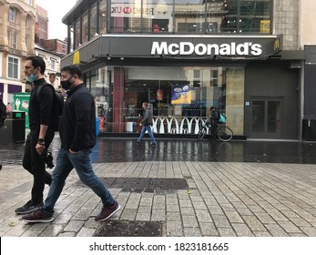 Lord St Liverpool L1 UK. September 25 2020. Wearing Face Masks In The Rain In The Centre Of Liverpool During The Coronavirus Pandemic.