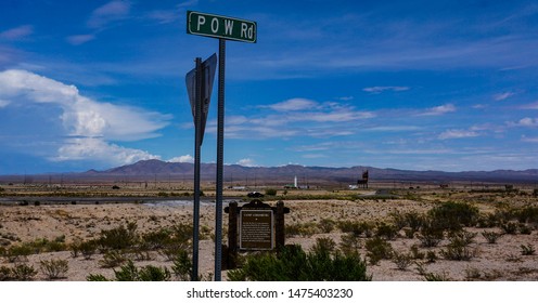 Lordsburg, New Mexico USA - July 28, 2019: Historical Marker On POW Road, Lordsburg Camp  World War II Concentration Internment Site For Japanese American Citizens, German And Italian Prisoners.