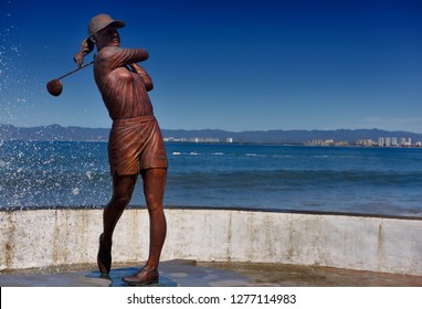 Lorena Ochoa Female Golfer Statue On Malecon Of Puerto Vallarta, Mexico - March 10, 2016