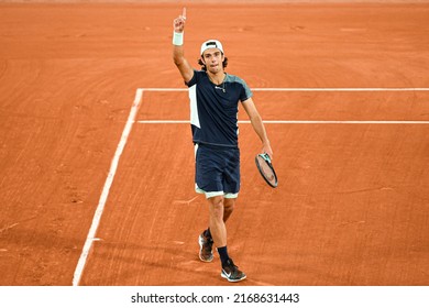 Lorenzo Musetti Of Italy Celebrates During The French Open, Grand Slam Tennis Tournament On May 24, 2022 At Roland-Garros Stadium In Paris, France.