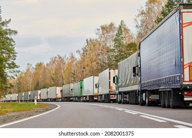 Lorry truck stack in long traffic jam